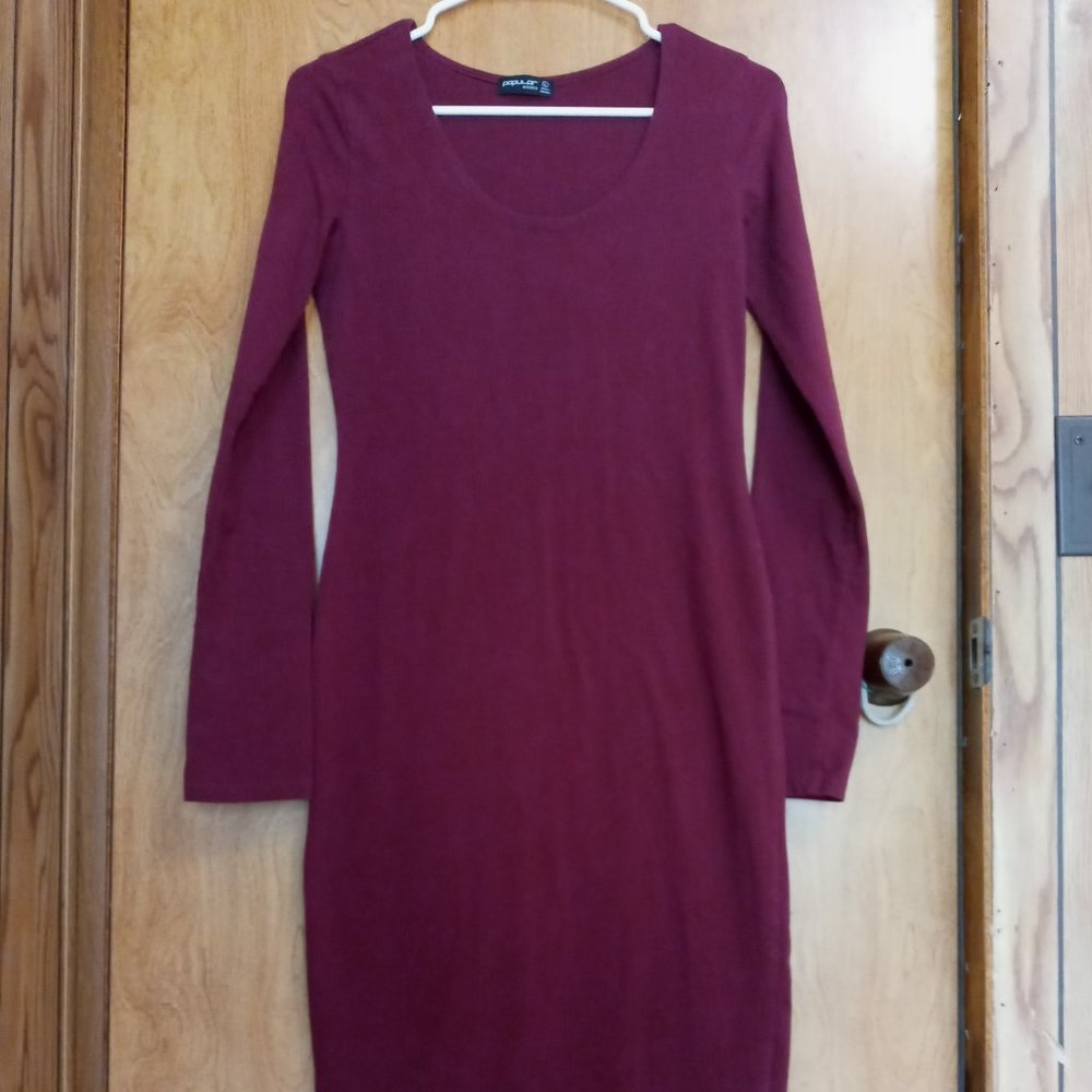 Popular Basics, Large, Maroon, Midi Long sleeve Dress